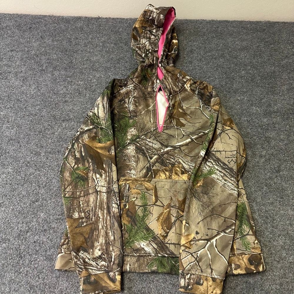 Gander Mountain Hoodie Womens Size S Camo Realtree Xtra Pink Trim Quarter Zip
